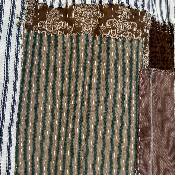 Handmade Skirt With Ticking Stripes, Patchwork, Kantha Quilting & Embroidery - Picture 12 of 13